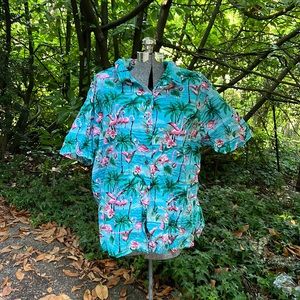 Tropical Hawaiian-style plus-size flamingo shirt